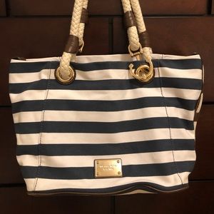 Michael Kors Marina Striped Shoulder Canvas Tote